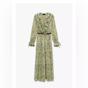 RUFFLED PRINT MAXI DRESS. GREEN COLOR. Size Small